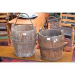 Two French oak coopered milk pails