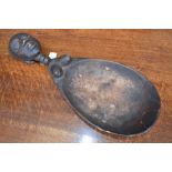 Tribal Art - a large carved fertility spoon, the handle in the form of a female torso, with braided