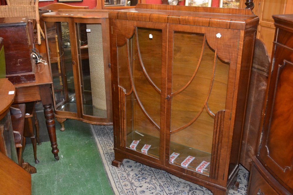 An Art Deco display cabinet, c.1930; a 1940's serpentine fronted display cabinet. (2) - Image 2 of 2