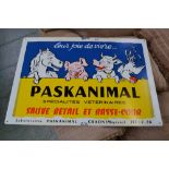 A metal French advertising sign "Paskanimal Specialites Veterinaires"