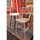 An elm country kitchen chair; a stool; two ponches