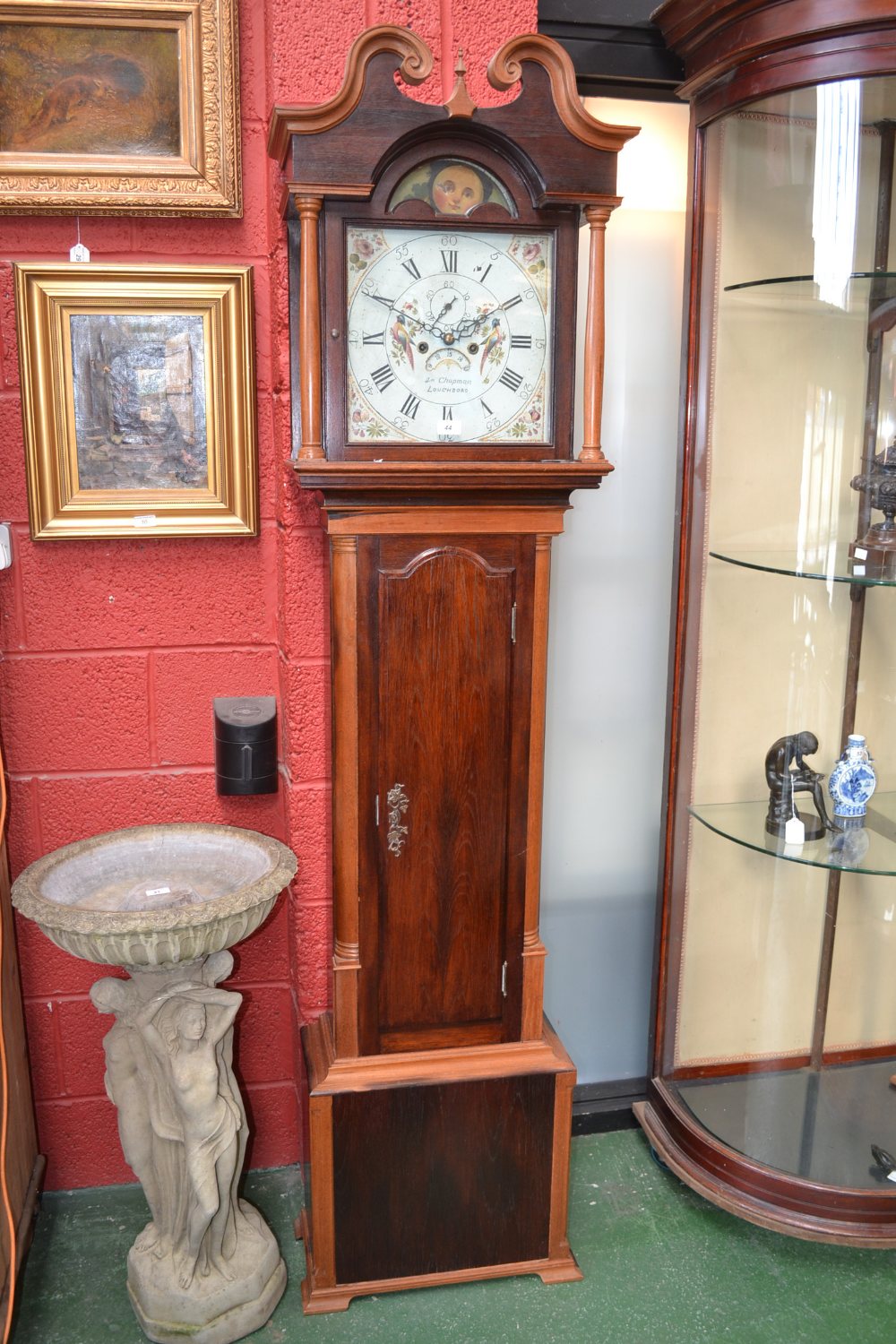 An 18th century longcase clock, movement, painted dial, Jos Chapman, Loughborough,eight day