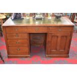 A Victorian mahogany estate office desk, leather inlaid top, one long and one short drawer to