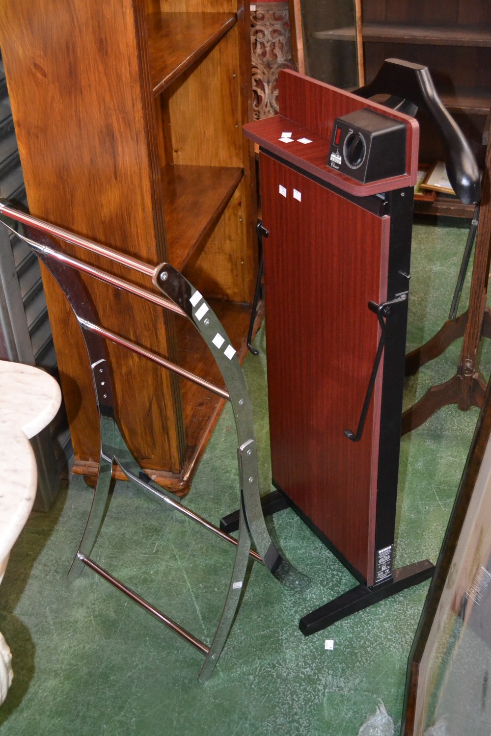 An Art Deco brass framed mirror; another contemporary mirror; Corby Classic trouser press; a chrome - Image 2 of 2