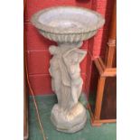 A decorative moulded bird bath