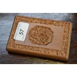 A Cantonese sandalwood rectangular visiting card case, carved in relief with panels of flowers and