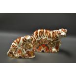 A Royal Crown Derby paperweight, Bengal Tiger, gold stopper, boxed; another, Bengal Tiger Cub, gold