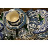 A set of three Victorian Staffordshire blue and white transfer printed serving plates; Booth's Real