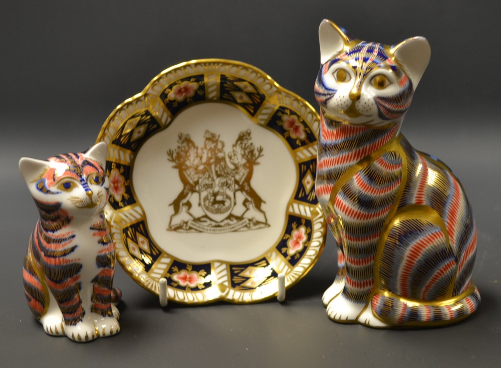 A Royal Crown Derby paperweight, seated cat, printed marks; another, kitten, printed marks