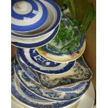 Ceramics and Glass - a F. Sons A. Cyle Burslem blue and white rectangular platter; a Willow pattern