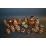 Stoneware- a trio of miniature conical dipping inkwells, others, bottles, inkwell etc. qty