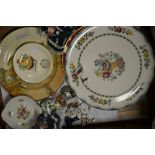 A Royal Crown Derby floral vine plate; a set of Limoges miniatures or doll's house accessories;