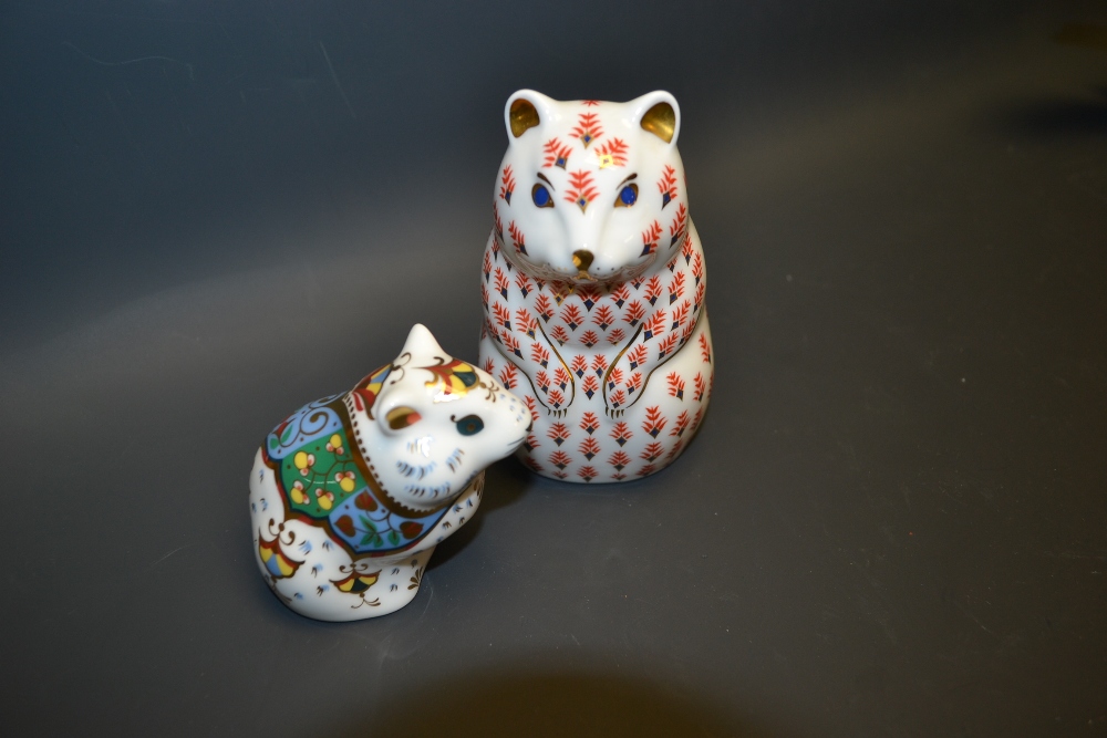 A Royal Crown Derby paperweight, Hamster, gold stopper, boxed; another smaller, Hamster, gold