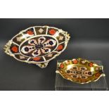 A Royal Crown Derby 1128 oval comport with acorn handles; a 1128 gold band trinket dish (2)