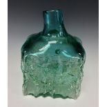 A Mdina bark texture aqua blue glass bottle vase, 22cm high, c.1970s