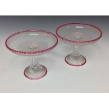 A 19th century pair of Molineaux and Webb red flashed and cut glass tazzas,
