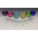 A set of six harlequin Bohemian hock glasses,