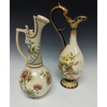 A Doulton Lambeth Aesthetic Movement ewer, the ivory ground painted with country flowers,