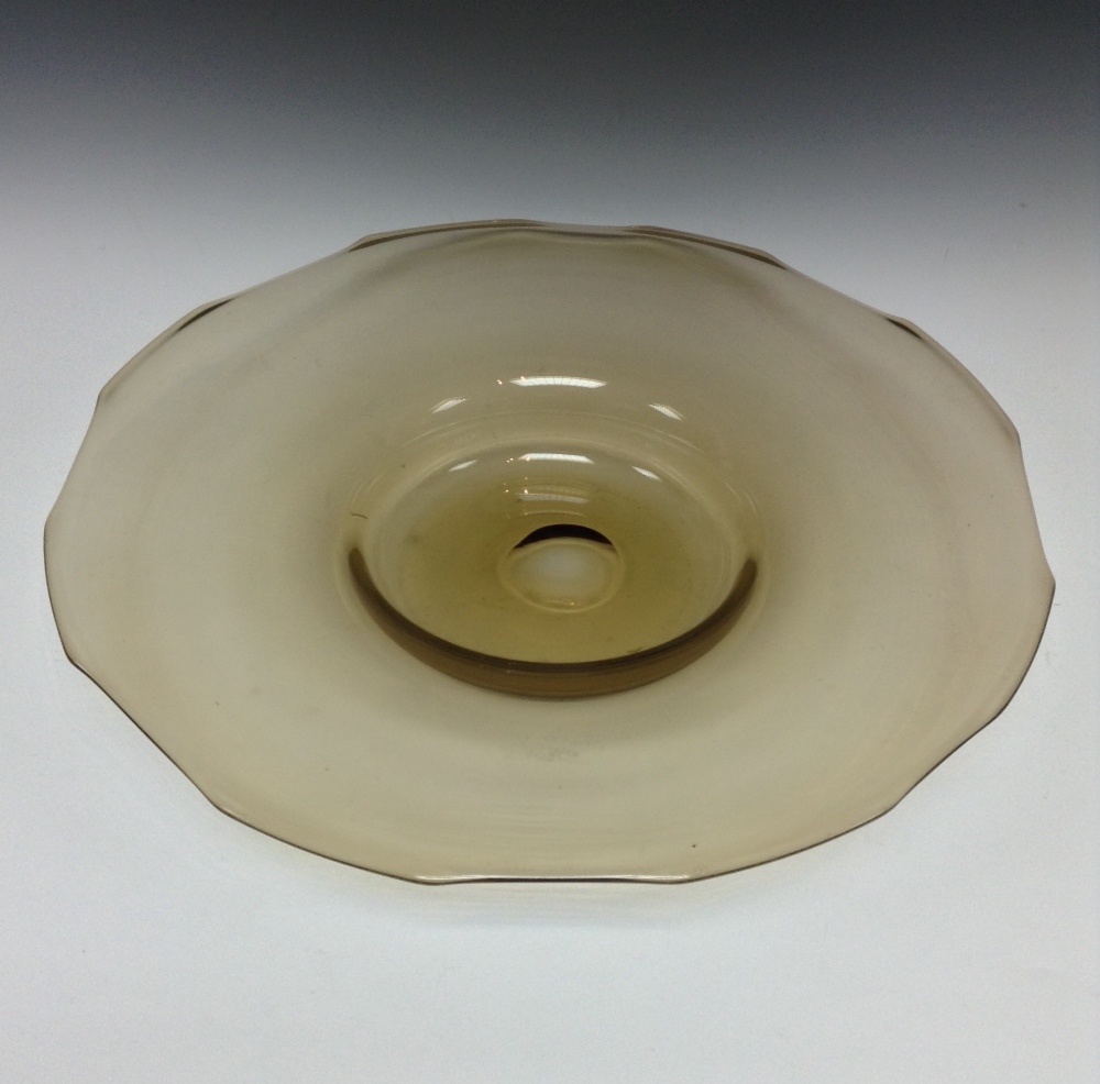 A large Afors Scandi glass smoky amber centre bowl, 43cm diam