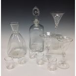 A 19th century Whitefriars square glass decanter, spear stopper, 24.