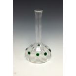 A late 19th/early 20th century Austrian clear glass vase with applied green dots, slender elongated