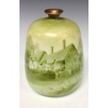 A Doulton Lambeth Named View ovoid vase, Ann Hathway's Cottage, painted en camaieu green,