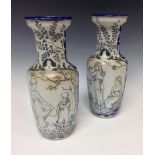 A pair of Doulton Lambeth baluster vases, designed by Mary Mitchell,