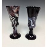 A pair of Davidson pressed glass purple malachite vases, Davidson trademark, 17.5cm high, c.