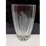 A panel cut glass vase, the central panel engraved with a classical figure, 18.7cm high, c.1950s