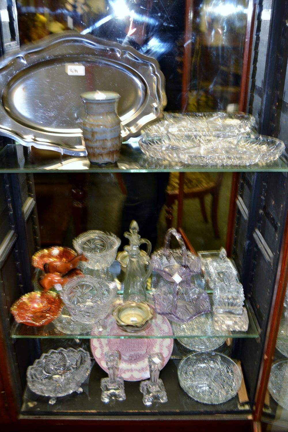 Ceramics and Glass - a Victorian amethyst press glass sweet meat dish;  a Carnival glass bowl;