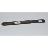 An Edwardian slate paper knife/ page turner, rounded terminal,