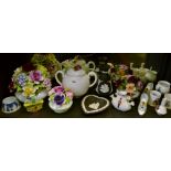 Ceramics - an Adderley flower posy;  others;  Wedgwood Jasperware; crested ware;