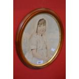 Oval watercolour- Young Girl Wearing Bonnet