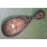 Tribal Art - a large carved fertility spoon, the handle in the form of a female torso,