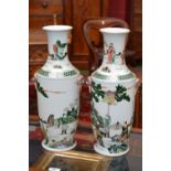 A pair of Chinese twin handle vases decorated in the Kutani taste,