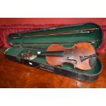Violin in fitted case, one piece back Stradivarius copy, label,