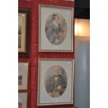 Watercolour portraits- pair (details verso) Charles & Caroline Wall