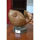 20th Century School, a bronze, abstract fish, signed E M C,