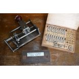 Horology - a tap and die set, 0.3mm to 1.2mm by Filiere Bergeon; a scratch built fusee cutter, 11.