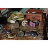 Americana - cast metal belt buckles including Derringer pistol, Native American Indian,