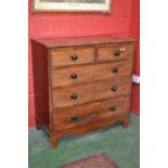 A Victorian mahogany chest of drawers, oversailing top,