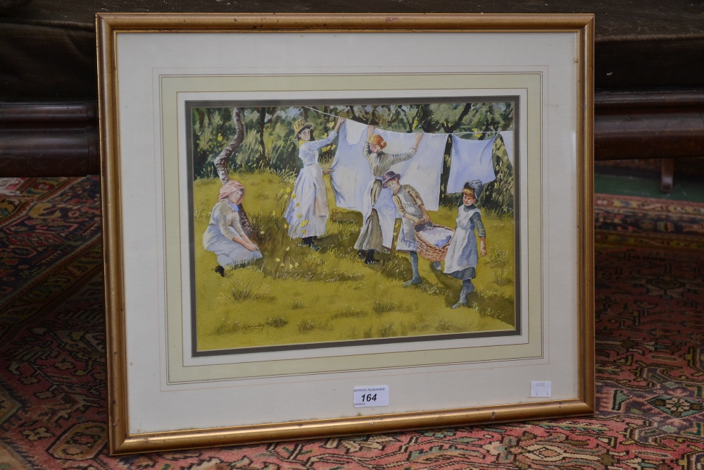 D Brindley (20th century)
Washing Day, signed, watercolour,
