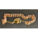 A 9ct Rose gold curb link bracelet, padlock clasp, 12.