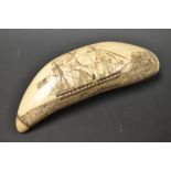 A whale tooth scrimshaw,