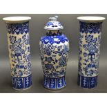 A Chinese blue and white vase garniture,