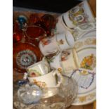 Commemorative and Glass- Aynsley plates, Edward VII mug, Wedgwood paperweights,