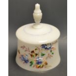 A Victorian frosted opaque glass bell cheese dome, decorated with flowers, gilt rim, c.