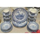 A blue and white Broadhurst 1977 The Queens Silver Jubilee dinner and tea service for six