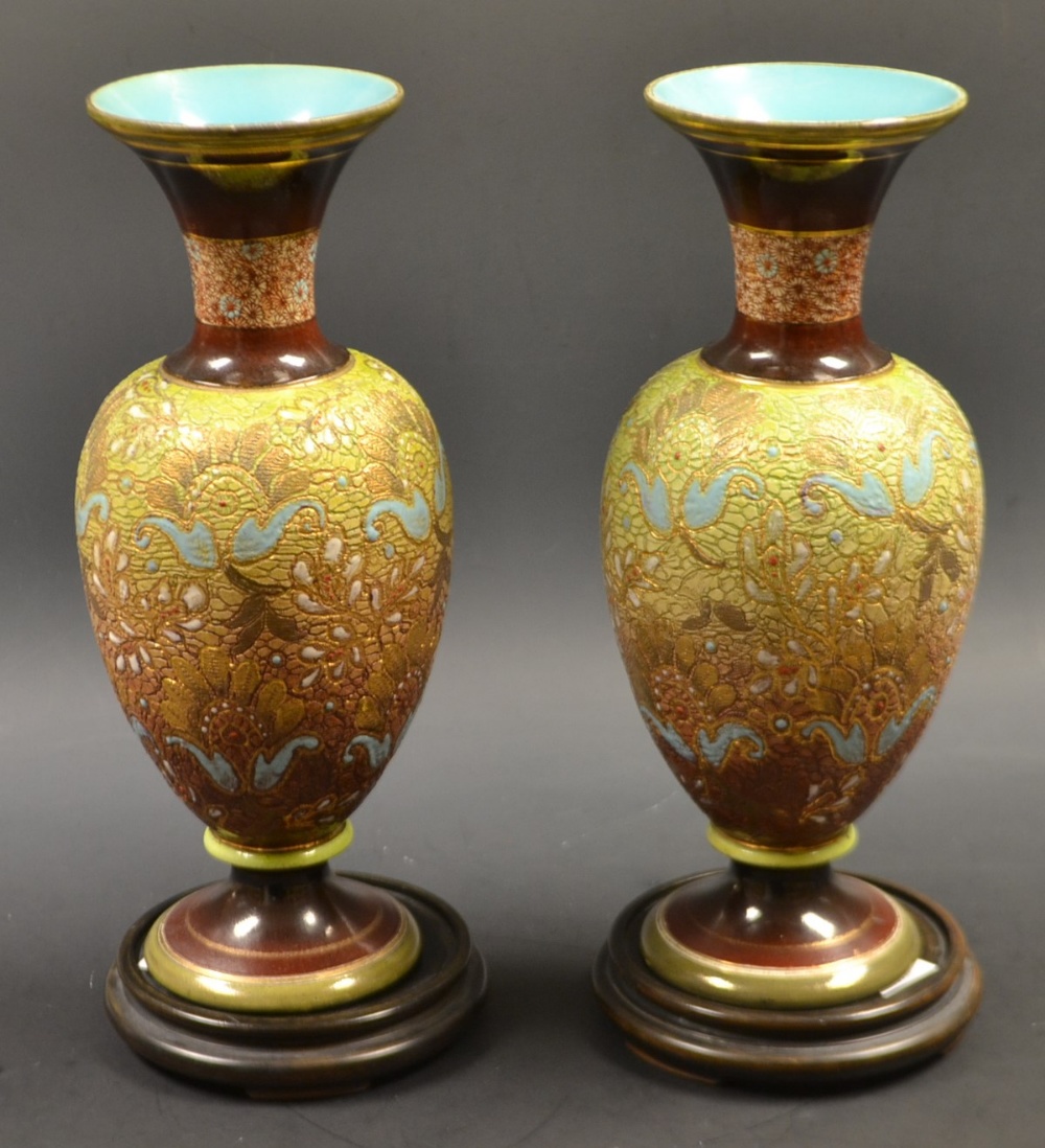 A pair of Royal Doulton Lambeth ovoid vases,