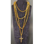 A Victorian 18ct rolled gold guard chain, with silver gilt cross pendant,